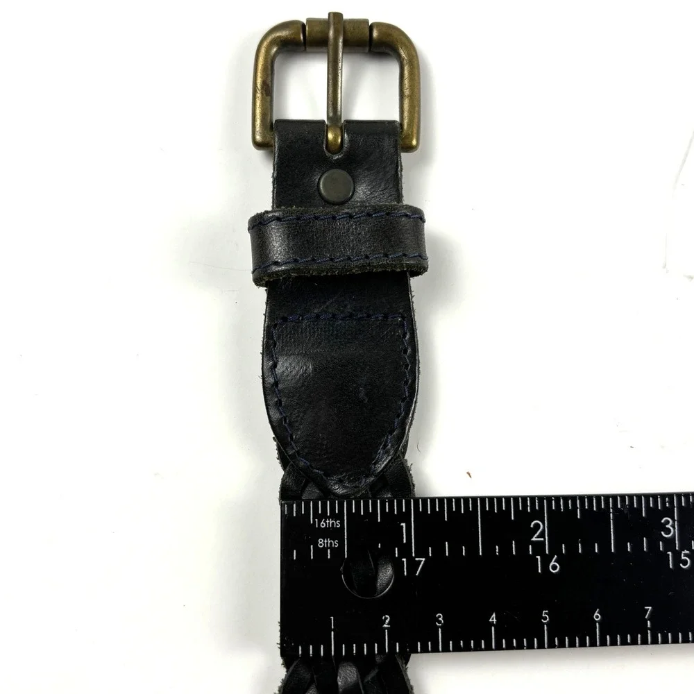 Leather Braided Belt Unisex Large Navy Blue Woven Turkey Woven Boho Preppy